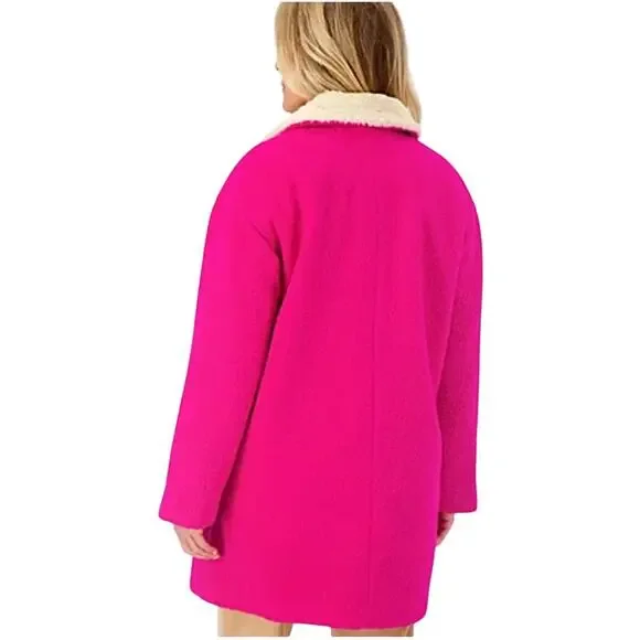 Isaac Mizrahi Boucle Coat Faux Fur Collar in Hot Pink NEW Size Large - Picture 2 of 5